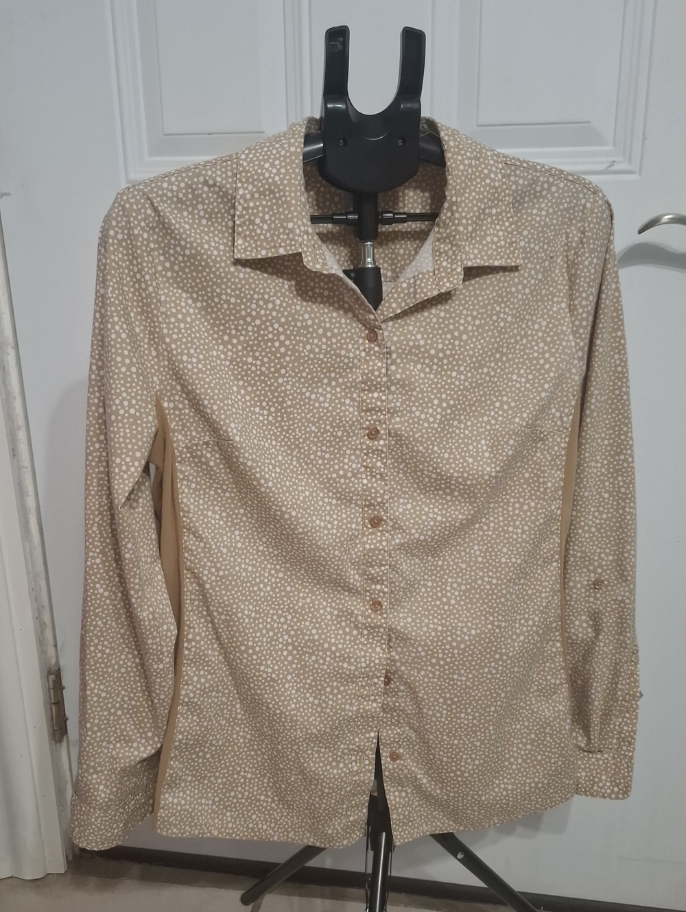 Kim Rogers Beige Dot-Print Button-Down Shirt